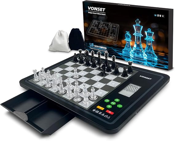 L6 Computer Chess Electronic Chess Board with Piece Position Display, Electronic Chess with LED Light Chess Board Set for Adults and Kids for Beginners