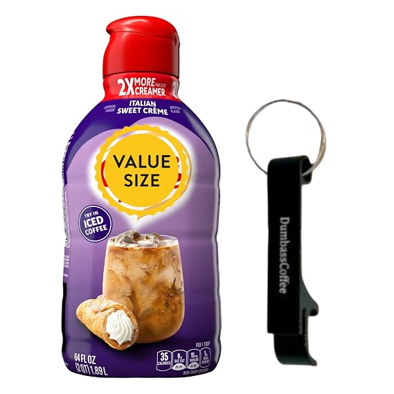 Premium Liquid Coffee Creamer 64 fl oz Bottle of Creamy Smooth Non-Dairy Coffee Creamer with D.A. Coffee Bottle Opener Keychain (Italian Sweet Creme) Keychain