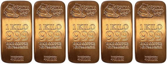 5 x 1 Kilo China Panda Mint Copper Cast Bar 999 Fine 5 kg Kilogram Bullion 1000g Ingot