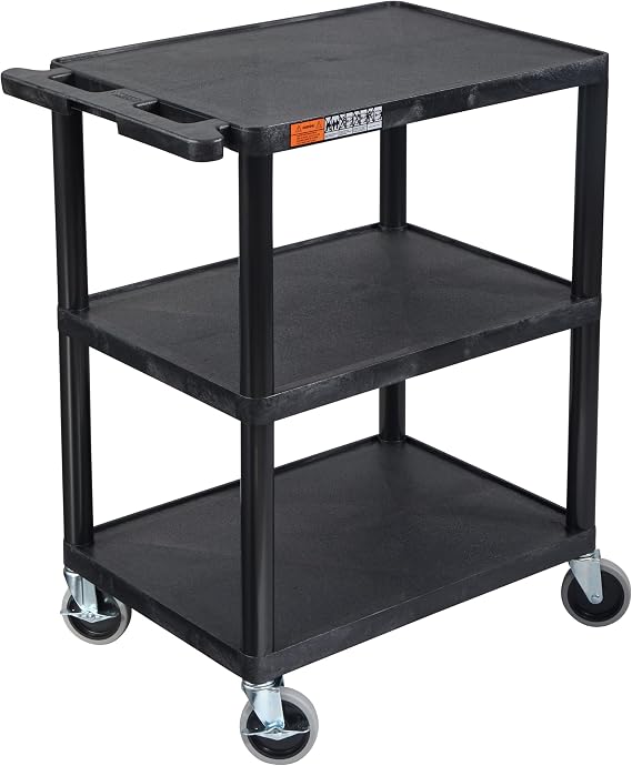 Luxor Multipurpose Storage Utility Cart 3 Shelves Structural Foam Plastic - Black
