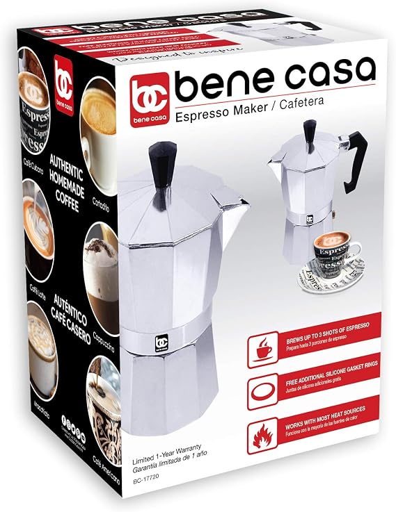 Bene Casa Classics BC-17720 3-Cup Aluminum Espresso Maker, silver