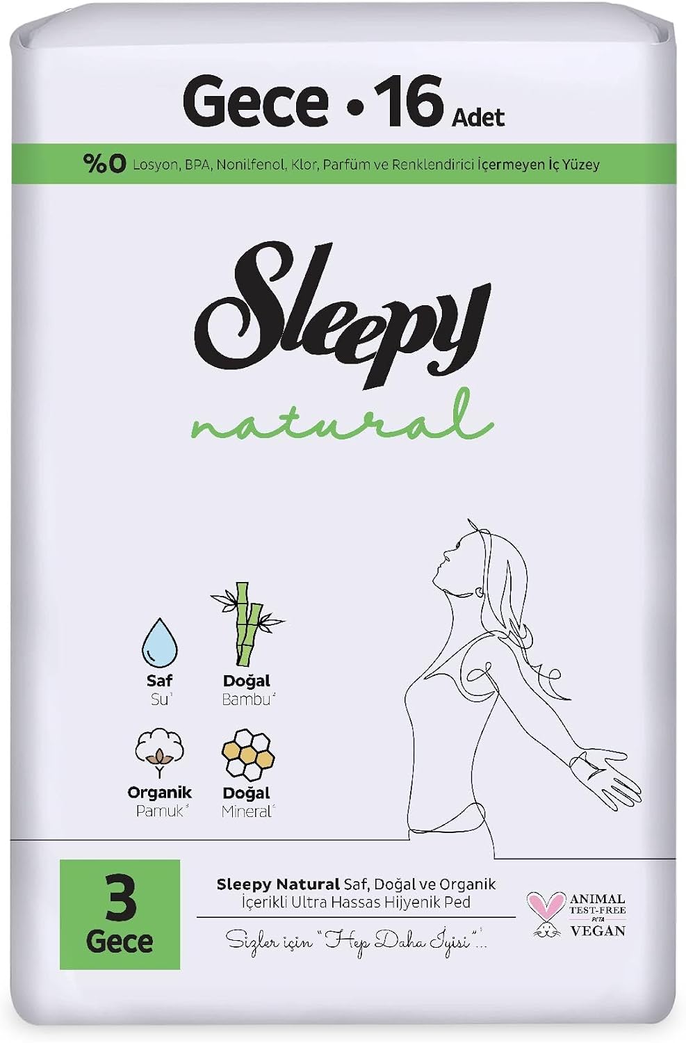 Sleepy Natural Ultra Hassas Hijyenik Ped Gece 16 Adet
