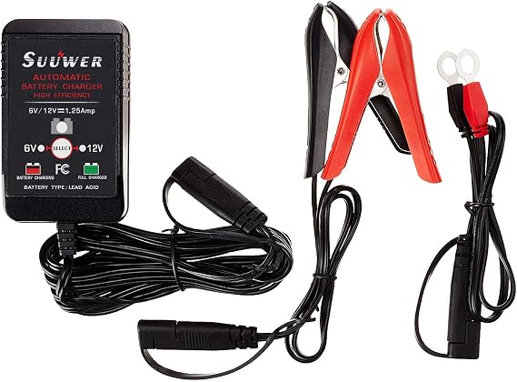 Suuwer 1.25A 6/12V Trickle Charger, Smart Battery Charger & Maintainer