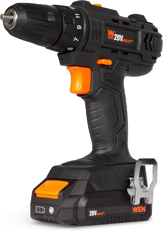 WEN 20V Max Cordless 3/8-Inch Drill and Driver with 2.0 Ah Lithium-Ion Battery and Charger (20119)