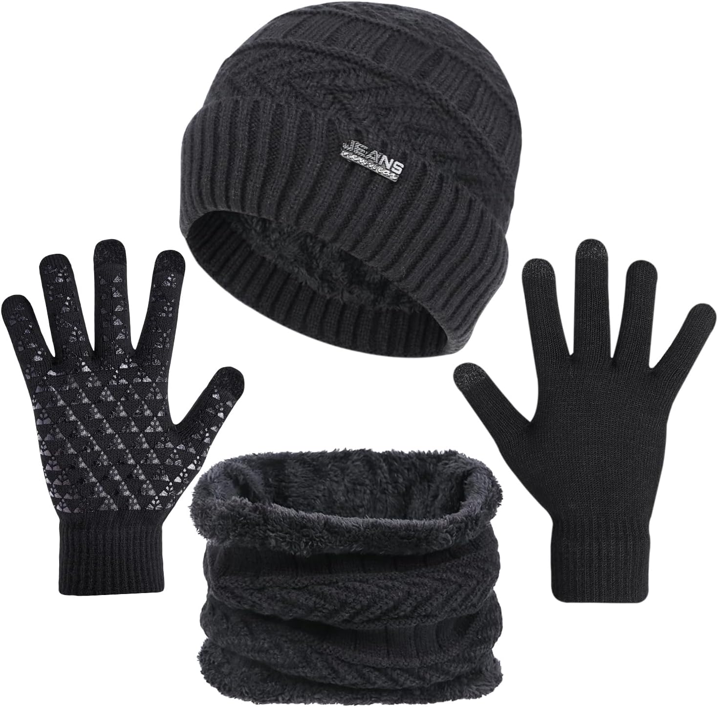 Senker Fashion Winter Beanie Hat Scarf and Touchscreen Gloves Set for Men, Warm Knit Skull Cap with Fleece Lined Gifts