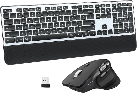 CITLLA Wireless Keyboard and Mouse Combo, 2-in-1 USB Receiver & Dual Bluetooth, Scissor-Switch Keys, Smart Flying Scroll for Windows, Mac, Linux, Chrome Ideal for Office & Students (US Layout)