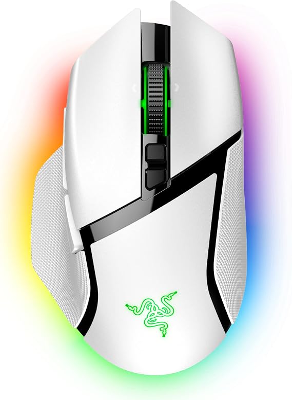 Razer Basilisk V3 Pro White Gaming Mouse, Wireless Bluetooth, Focus Pro 30K Optical Sensor, 30,000 DPI, 3rd Generation Optical Mouse Switch, High-Speed Scroll Tilt Wheel, 11 Buttons, 13 Zones Chroma