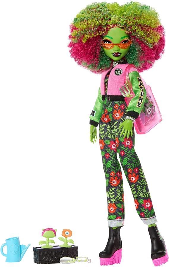 Monster High Fearbook Venus McFlytrap Doll and Accessories Set with Unearthed Club Theme including Varsity Jacket, Yearbook, and Gardening Tools
