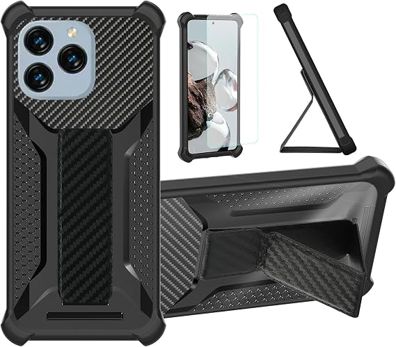 bojioderf Case Compatible for Kxd Classic A07 Phone Case Cover [with Tempered Glass Screen Protector] Hybrid Case [Folding Support Magnetic] [Frosted Anti-Fingerprint] Black