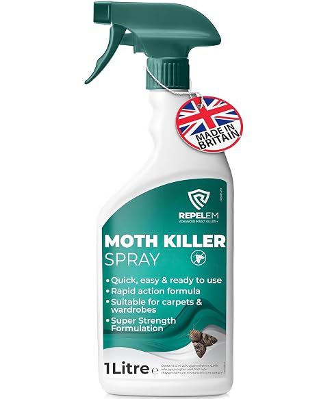 REPELEM Moth Killer Spray - Fast Acting Moth Repellent & Insect Killer, Kills Moths at all Life Stages, Professional Strength Cypermethrin