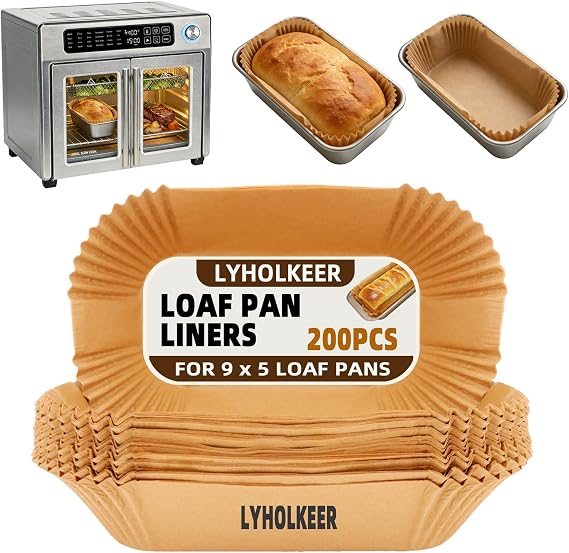 LYHOLKEER Loaf Pan Liners, 200Pcs Non-Stick Loaf Pans for Baking Bread 9x5 Inch, Non-Stick Pre Formed Parchment Paper for Bread Pan, Disposable Loaf Breads Liners for Baking Toast, Cakes
