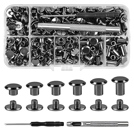 150 Sets Chicago Binding Screws M5 x 4/5/6/8/10/12 mm Book Screws Screw Rivets for DIY Leather Decoration Bags Crafts Collar Harness Luggage Purse (Gunmetal Grey)