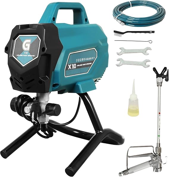 X10 Airless Paint Sprayer, 3300 Psi 750W, 0.32GPM Electric Paint Machine, Stand Paint Sprayer with Extension Pole and Cleaning Kits for DIY Painting Projects Home Interior & House Exterior