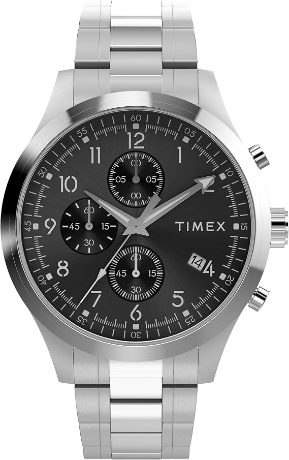 Timex Men's Dress Chronograph 43mm Watch - Silver Tone Bracelet, Black Dial, Silver Tone Case, Silver
