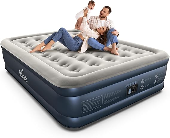iDOO Air Mattress Queen with Built in Pump, 18 High-Rise Comfort Inflatable Blow up Mattress for Home Guest and Camping, Upgraded 40% Thicker Material, Portable Airbed, Colchon Inflable, 750lbs Max