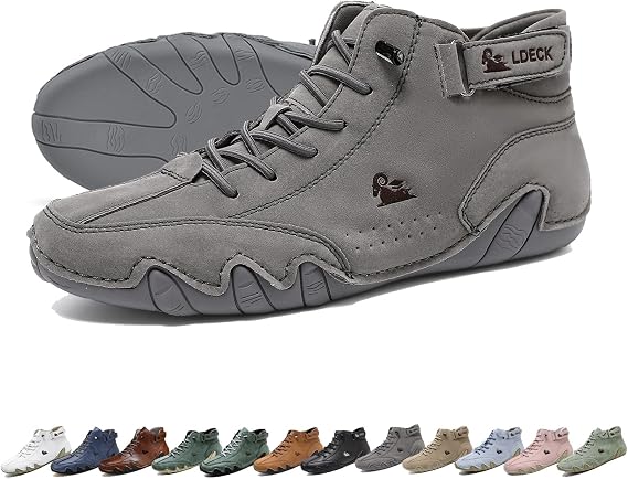 Italian Handmade Suede Soft Leather High Boots, Beck Shoes Men Waterproof, Non-Slip Lightweight Breathable High Top Boots Casual Sneakers for Hiking & Driving(Color:Grey,Size:43 EU)