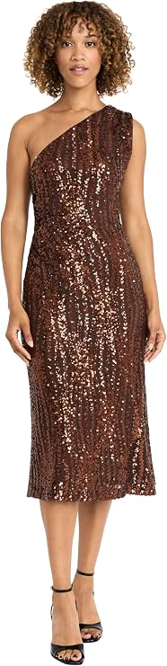 Maggy London Women's Women's One-Shoulder Sequin Midi Dress - Elegant Fitted Silhouette - Special Occasion Cocktail Dress
