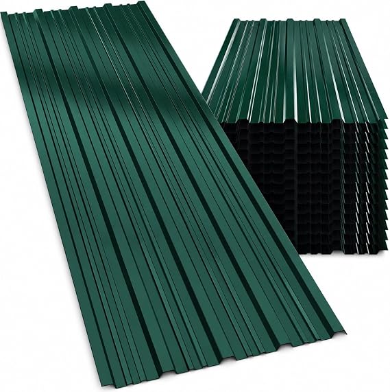 GARDEBRUK® 14x Corrugated Metal Roofing Sheets, 110x46cm, Green