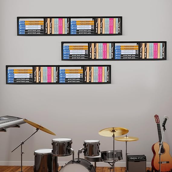 CD Storage Rack, Set of 3 34Inch Metal Floating CD Holder Wall Mounted DVD Storage Shelves Cube Storage Shelves Black