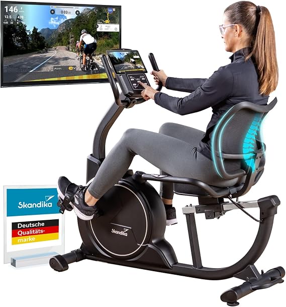 Skandika Cykling P14 Reclining Ergometer Exercise Bike with Touch Screen Multimedia Computer up to 150 kg Bluetooth App Connection Kinomap Fitness