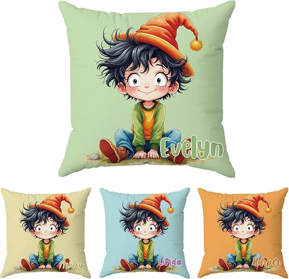 Personalized Cartoon Boy Pillowcase for Kids, Custom Name Adorable Boys Pillowcase, Quirky Child Decorative Pillow Covers for Bed Sofa, Cute Cartoon Cushion Cover for Family Color01
