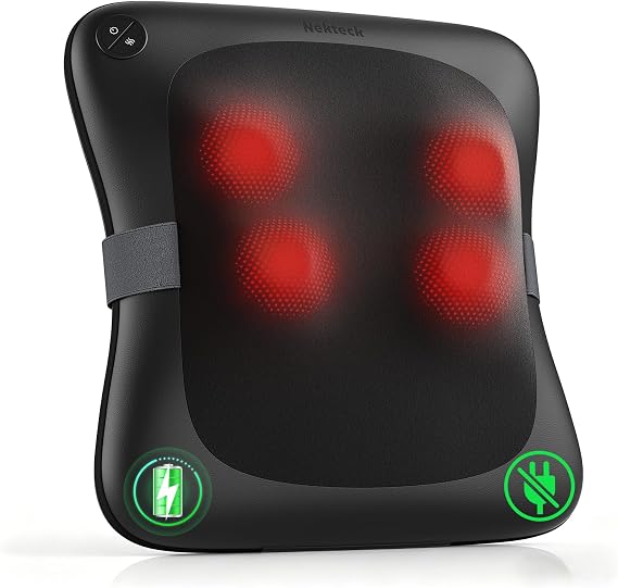 Nekteck Lower Back Massager with Heat for Pain Relief Deep Tissue, Cordless | 3D Shiatsu Kneading, 3 Adjustable Speeds, 2 Heat Levels, Senior Friendly, Auto Shut Off, Use at Home/Car