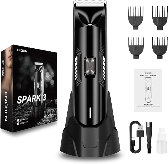 Enchen Groin & Body Trimmer Kit Waterproof Electric Body Hair Grooming Tool with LED Spotlight, Adjustable 3-12mm Guide Combs, Ceramic Blades & Rechargeable Battery for Mens Full Body Trimming