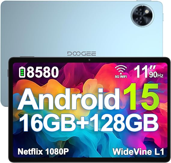 U11 (2026) 11'' inch Android Tablet,16GB+128GB/2TB TF Octa-Core,Android 15 Tablet, 90Hz Display, 8580mAh,1080P,Bluetooth 5.0+5G WiFi, 13MP+5MP, Face ID,Metal Body-Black