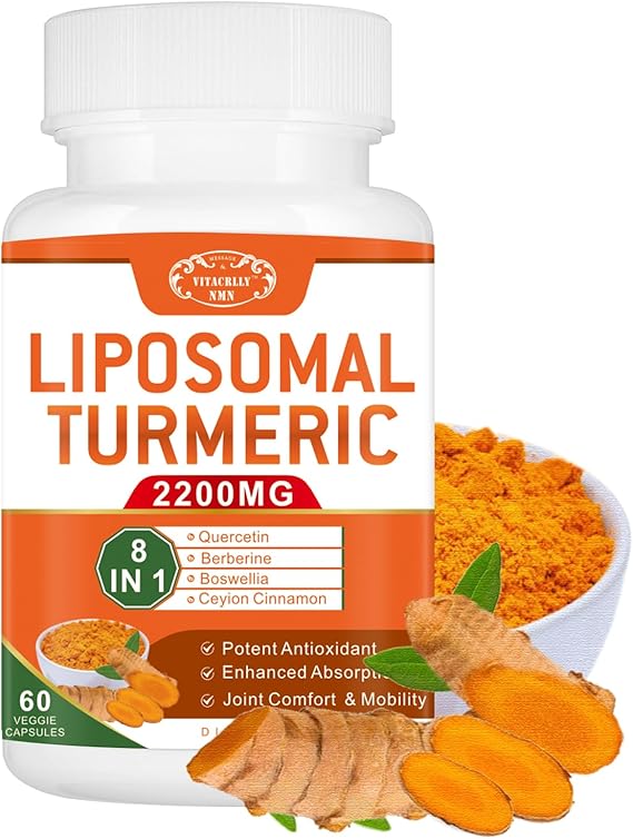 2200mg Liposomal Turmeric Curcumin Supplement with Black Pepper & Ginger Enhanced Absorption - 95% Curcumin Extract for Joint Support 60 Capsules
