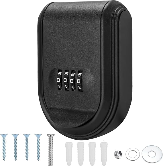 Wall Mount & Magnetic Key Lock Box with 4-Digit Combination Code - Black Heavy-Duty Key Lock Holder, Weatherproof Outdoor Hide-a-Key Box for Home, Car, Office (Universal Fit)