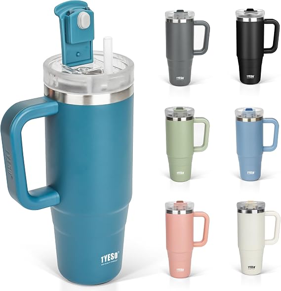 TYESO Tumbler, 0.9L Water Bottle, Cold Insulated, Stainless Steel Bottle, Water Bottle, Straw with Handle, Outdoor Vacuum Insulation, Double Wall Construction, Wide Mouth, Large Capacity, Direct