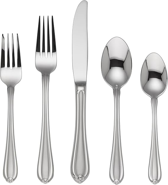 Lenox Gorham Unisex Melon Bud Frosted 5 Piece Place Setting Stainless, Silver -
