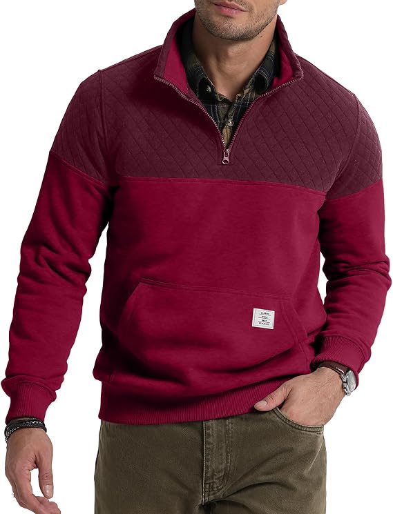 JMIERR Men's Quarter Zip Pullover Quilted Sweatshirt