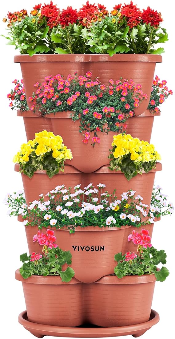 VIVOSUN 5 Tier Vertical Gardening Stackable Planter for Flowers, Brown | Planter for Flowers, Herbs, Vegetables, Brown