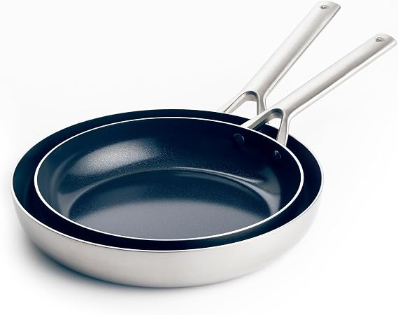 Blue Diamond Tri-Ply Stainless Steel 9.5 & 11" Frying Pan Skillet Set, Healthy Ceramic Nonstick, PFAS-Free, Multi Clad, Induction, Dishwasher & Oven Safe, Versatile Kitchen Essential