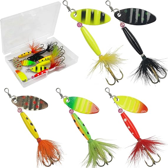 Spinner Baits Bass Lures, Rooster Feather Tail Fishing Lures Kit