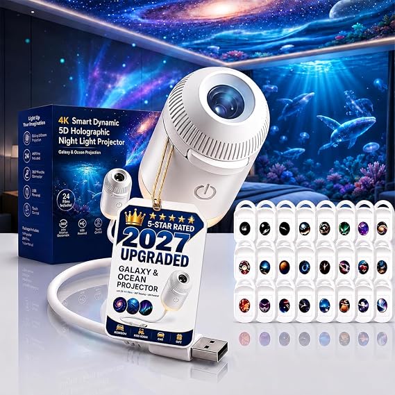 Galaxy Projector Night Light, 2-in-1 Holographic Star 5d Ocean Projector Plug and Play hd Star Smart Ceiling Projectors Lamp 360 Space Starry Sky USB Projection