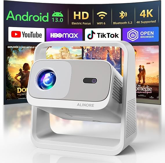 Smart Projector with WiFi6 and Bluetooth5.2, 2000ANSI, Built-in Apps, 4K Support, Native 1080P Outdoor Movie Projector, Auto Keystone & 360Stand, Portable Proyector for Home Theater, 2026 New, White
