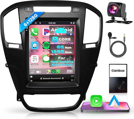 8Core 6G+128G Android Car Stereo Radio for Buick Regal 2009-2013, Rimoody Wireless CarPlay Android Auto GPS WiFi 9.7 inch Vertical Touchscreen Mirror Link Bluetooth FM/RDS EQ USB + Backup Camera