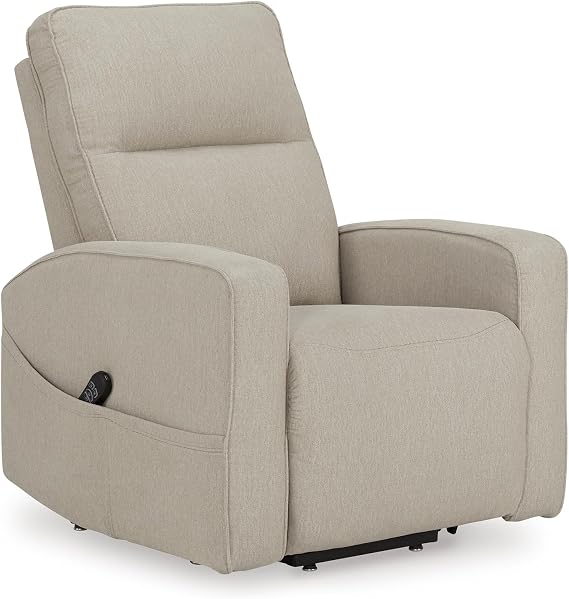 Signature Design by Ashley Starganza Modern Stain Resistant Power Lift Recliner with Heat, Massage Function and Side Pocket, Light Gray