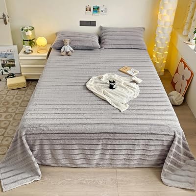 Fall Winter Flat Sheet Soft Plush Bed Sheet Single Double Queen King Bedding Mattress Blanket Decorative Sheets, Breathable, Long Lasting, WashableSize:160x230cm,Color:Gray