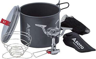 SOTO Compact Helix Coffee Maker Portable Stainless Steel Pour Over Coffee Dripper wth New River Camping Pot & Portable Amicus Camping Stove with or without Igniter - Backpacking Stove Set