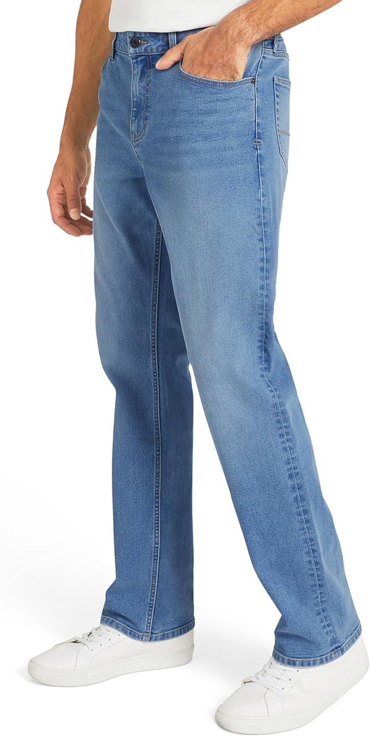 Izod Men's 5 Pocket Relaxed Fit Stretch Waist Denim Jeans