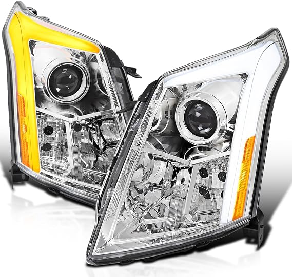 SPEC-D TUNING Chrome Switchback Sequential Projector Headlights | For 2010-2016 Cadillac SRX | LED DRL Light Bar and Startup Animation