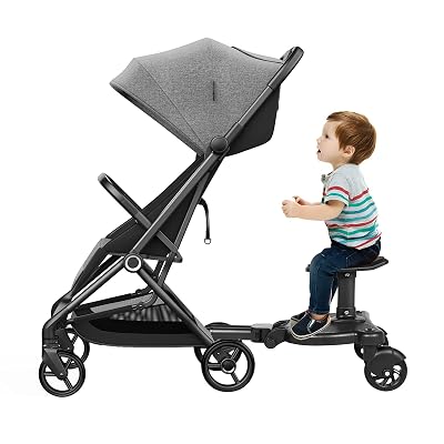 Universal Stroller Board, Pram Pedal Adapter with Detachable Seat, Comfort Wheeled Ride Board with Wheels, Trolley Connector with Seat and Standing Platform, Holds Children Up to 25kg