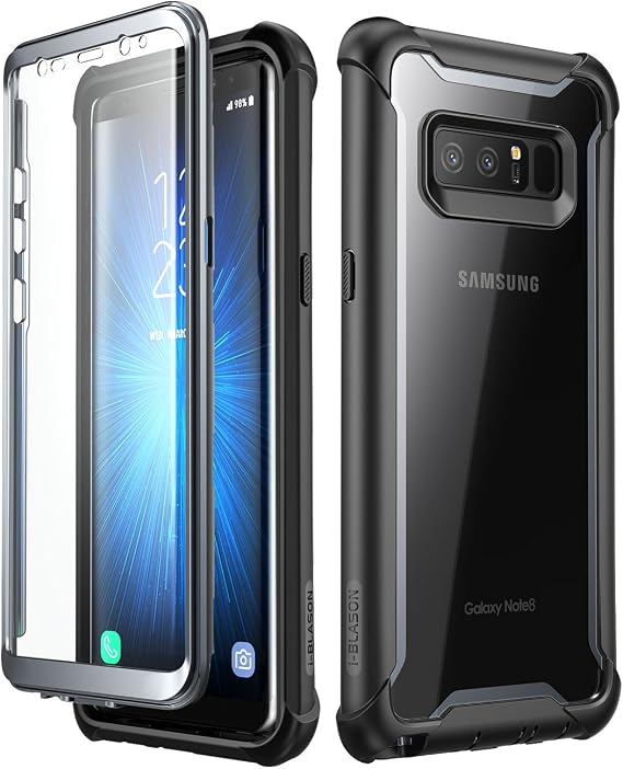 i-Blason Case for Galaxy Note 8 2017 Release, Ares Series Full-body Rugged Clear Bumper Case with Built-in Screen Protector (Black)