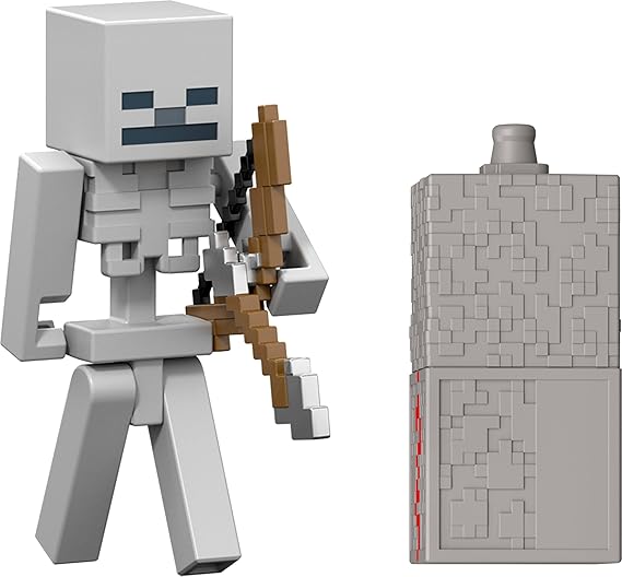 Mattel Minecraft Toys, Skeleton Action Figure with Accessory & Redstone Building Piece, 3.25-inch Scale Collectible Set Inspired by Video Game