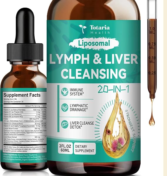 Totaria Strongest ''Lymph-Liver'' Cleanse Detox, Liposomal Organic Milk Thistle, Echinacea, Artichoke Lymphatic Drainage &