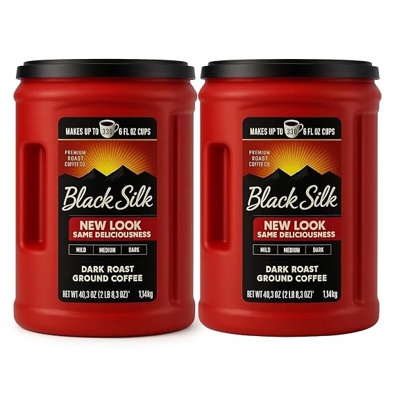 Black Silk Dark Roast Ground Coffee, Extra Strong, Smooth (pack of 2) 40.3