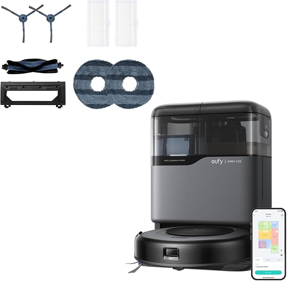 eufy Robot Vacuum Omni C20 with All-in-One Station,3.35-Inch Ultra-Slim Body Accessory Kit for Omni C20, 2 Side Brushes, 2 Washable Filters, 1 Rolling Brush, 1 Brush Guard, 2 Mops